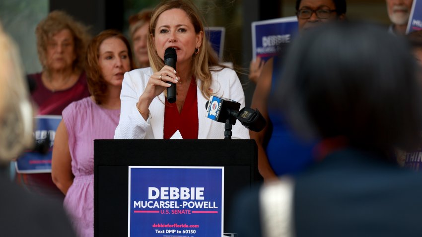 FORT LAUDERDALE, FLORIDA – JUNE 24: U.S. Senate Candidate Debbie Mucarsel-Powell speaks during a press conference on June 24, 2024 in Fort Lauderdale, Florida.  Mucarsel-Powell spoke about the anniversary of the Supreme Court ruling to overturn Roe v. Wade and that the decision to have an abortion is a decision that must be made between a woman, her family, and her doctor. Mucarsel-Powell is campaigning to become the Democratic challenger to incumbent Sen. Rick Scott (R-FL) in the general election. (Photo by Joe Raedle/Getty Images)