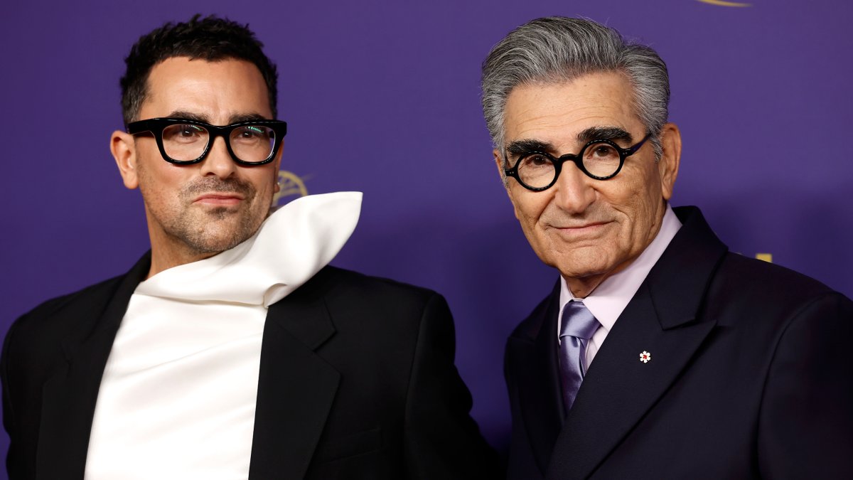 Hosts Dan Levy and Eugene Levy are father-son goals at 2024 Emmys