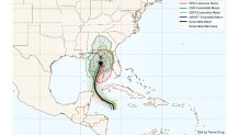 Model forecasts generally agree that the Panhandle, Big Bend of Florida are most at risk for a hurricane landfall Thursday. (Tomer Burg)