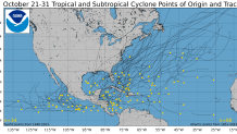 Cyclone origin points for late October. (NOAA)