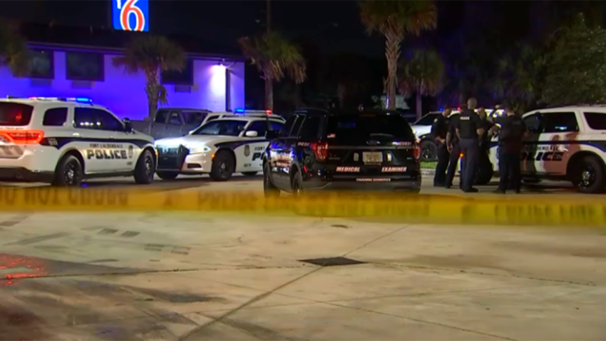 Police respond for a death investigation at a Motel 6 in Fort Lauderdale on Oct. 21, 2024.