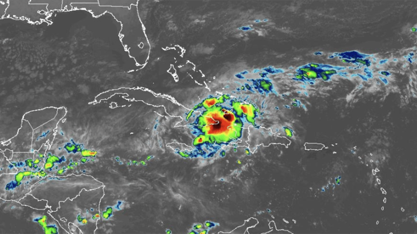 A satellite image of Tropical Storm Oscar on Oct. 21, 2024.