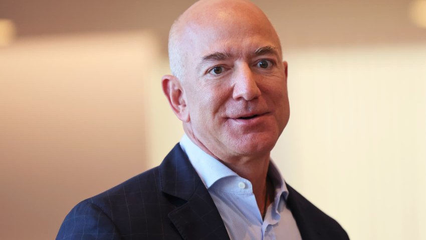 Amazon founder Jeff Bezos arrives for his meeting with British Prime Minister Boris Johnson at the UK diplomatic residence on September 20, 2021 in New York City.