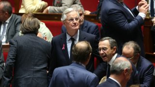 French Prime Minister Michel Barnier (C) ahead of his general policy statement to the French National Assembly in Paris on October 1, 2024. Barnier, a right-wing former EU Brexit negotiator, was appointed three weeks ago by French President to bring some stability after the political chaos created by a hung parliament that resulted from snap elections this summer.