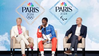 NBCUNIVERSAL EVENTS “NBCUniversal Press Tour NBC Sports’ “2024 Paris Olympics” Panel” — Pictured: (l-r) Molly Solomon, Executive Producer & President, Olympics Production; Rowdy Gaines, Swimming Analyst in Pasadena, Calif. on February 14, 2024.