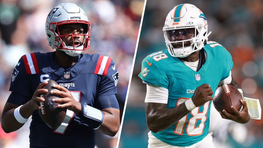 Split image of Jacoby Brissett and Tyler Huntley