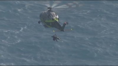 Chopper shows person rescued from ship near Government Cut