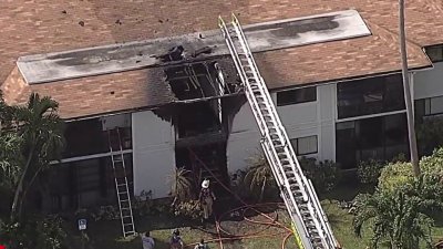 Bomberos combaten incendio en edificio de apartamentos en Miami-Dade