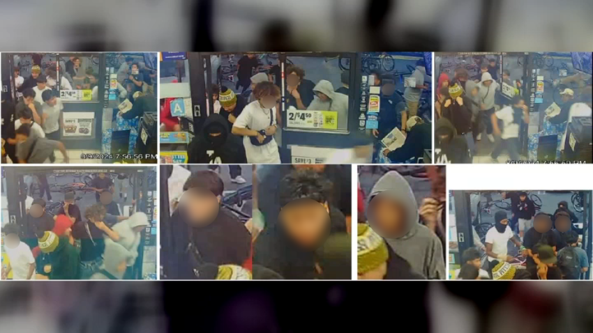 Collage of security camera images shared by LAPD of people seen at recent flash-mob style robberies at convenience stores around LA.