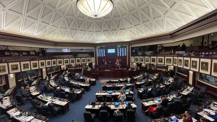 The Florida House of Representatives considers two contentious education bills, HB 7 and HB 1557, in Tallahassee, Florida, on Tuesday, Feb. 22, 2022. (Ana Ceballos/Miami Herald/Tribune News Service via Getty Images)