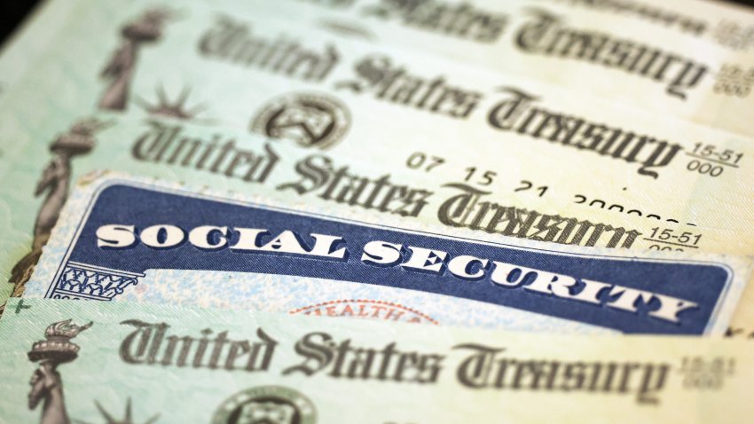 Social Security card sits alongside checks from the U.S. Treasury