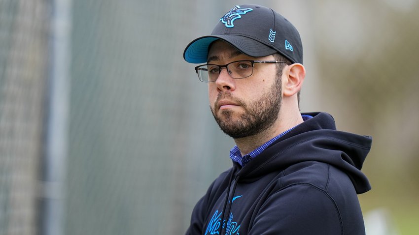 JUPITER, FLORIDA – FEBRUARY 19: Miami Marlins Baseball Operations Peter Bendix looks on during spring training workouts at Roger Dean Stadium on February 19, 2024 in Jupiter, Florida. (Photo by Rich Storry/Getty Images)