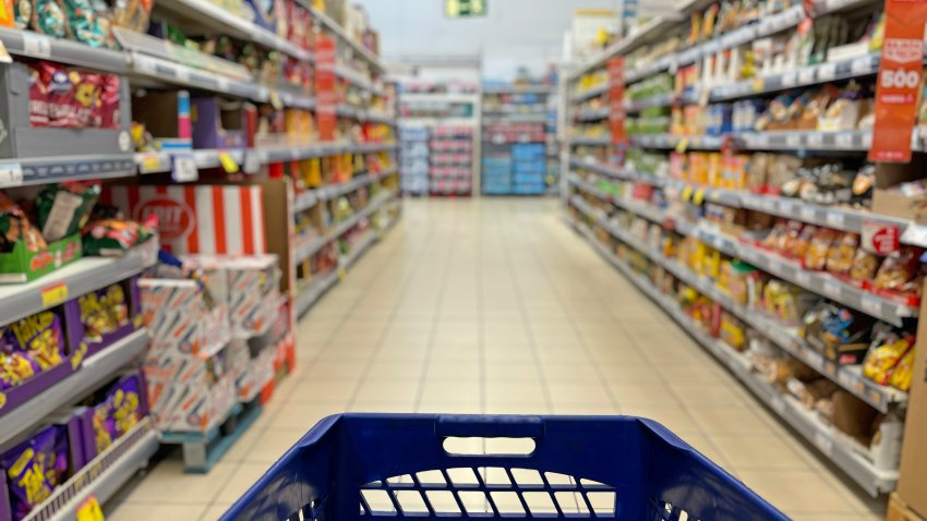 An Empty Trolley at Supermarket corridor