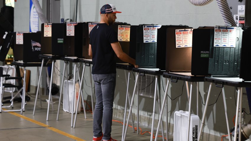 MIAMI BEACH, FLORIDA – MARCH 19: A poll worker prepares a voting booth as he waits for voters to arrive at the Miami Beach Fire Station 4 to cast their ballot during the primary on March 19, 2024 in Miami Beach, Florida. Registered Republican voters who have not already voted by mail or in early voting go to the polls today to cast ballots in the Presidential Preference Primary. There will be no ballot or election for Democrats since the Florida Democratic Party only provided the name of Joseph R. Biden Jr. (Photo by Joe Raedle/Getty Images)