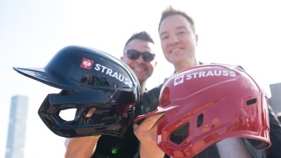 MLB teams incorporate helmet ads featuring Strauss logo