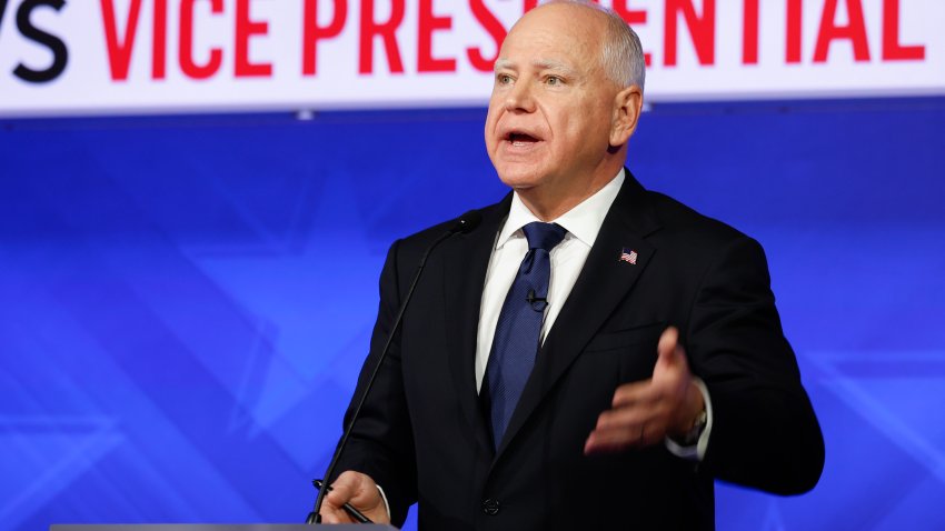 Democratic vice presidential candidate, Minnesota Gov. Tim Walz, speaks during a debate at the CBS Broadcast Center on October 1, 2024 in New York City.