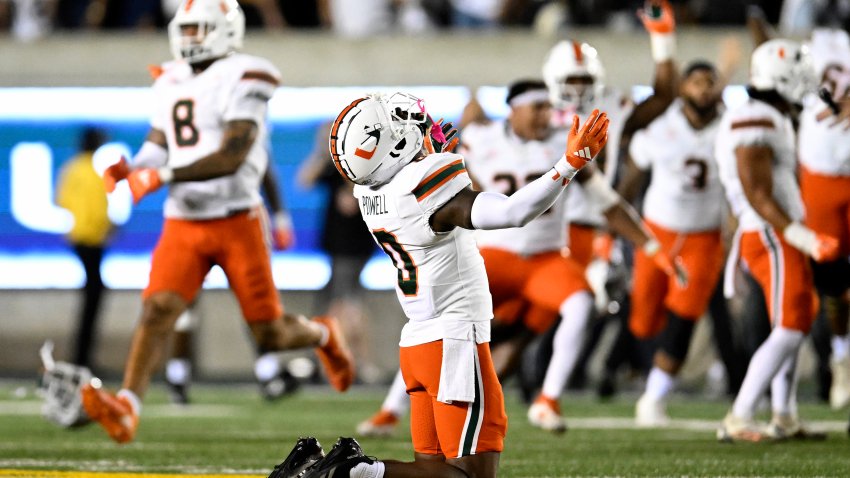 BERKELEY, CALIFORNIA – OCTOBER 05: Mishael Powell #0 of the Miami Hurricanes celebrates his team’s interception against the California Golden Bears in the fourth quarter at California Memorial Stadium on October 05, 2024 in Berkeley, California. (Photo by Eakin Howard/Getty Images)