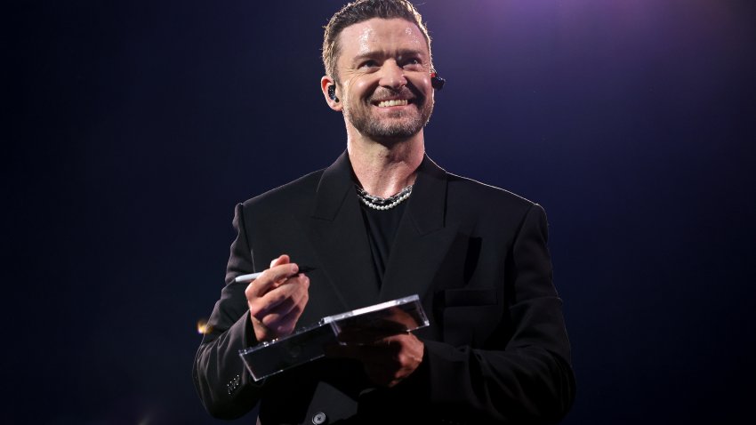 NEW YORK, NEW YORK – OCTOBER 07: Justin Timberlake performs on stage during the ‘Forget Tomorrow’ World Tour at Barclays Center on October 07, 2024 in New York City.