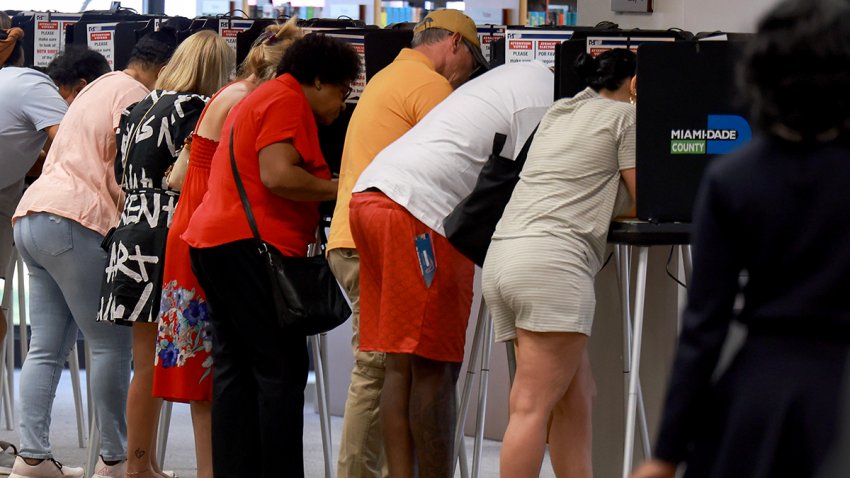 CUTLER BAY, FLORIDA – OCTOBER 27: People fill out their ballots during the early voting period at the South Dade Regional Library polling station on October 27, 2024 in Cutler Bay, Florida. Early voting runs from Oct. 21 through Nov. 3 in Miami-Dade and Broward. People head to the polls to decide, among other races, the next president of the United States. (Photo by Joe Raedle/Getty Images)