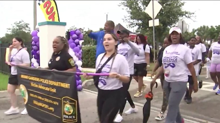 Domestic violence survivors and advocates marched at an event organized by Miami Gardens police on Saturday to shed light on the issue and try to help others break the cycle.