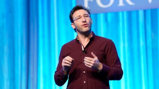 Author Simon Sinek speaks on stage during Massachusetts Conference For Women 2019 at Boston Convention Center on December 12, 2019 in Boston, Massachusetts.