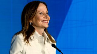 Mary Barra, chair and chief executive officer of General Motors Co., during a news conference at the Hudson’s building in Detroit, Michigan, US, on Monday, April 15, 2024. 