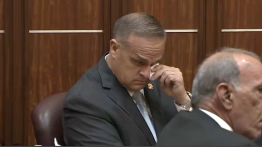 Frank Artiles wipes away tears at his sentencing hearing on Nov. 18, 2024.