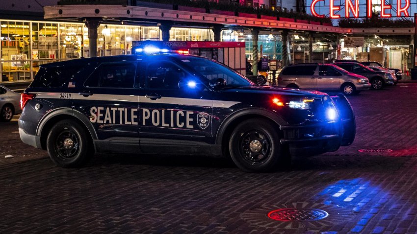 A police vehicle in Seattle, Washington, on April 12, 2021.