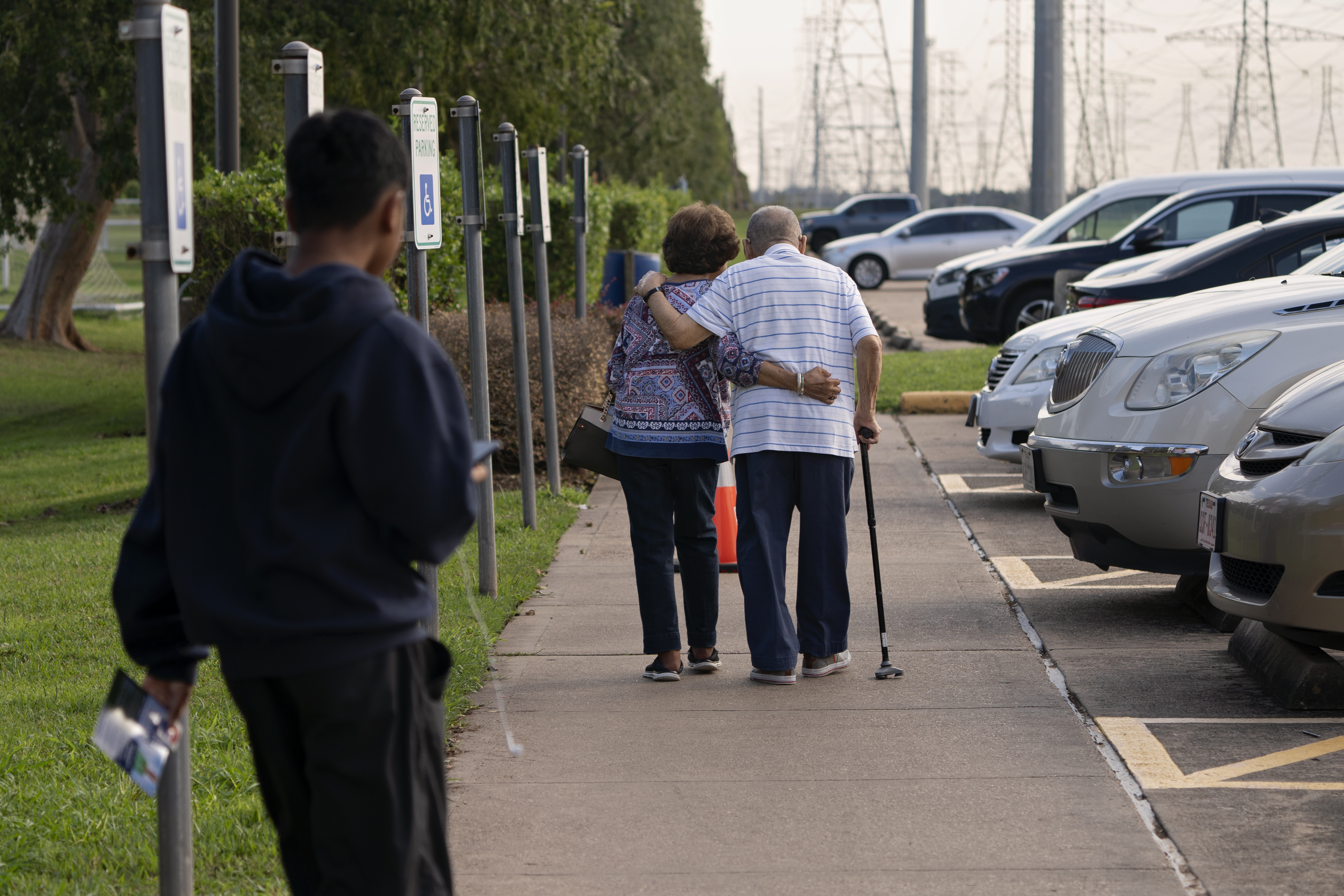 People leave the Lost Creek Park Community Center after voting on November 5, 2024 in Sugar Land, Texas.