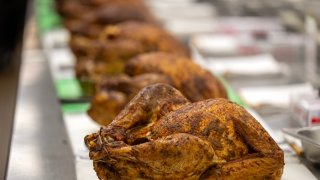 File. Turkeys ready for carving at Pasadena Convention Center on Monday, November 25, 2024, for the annual Union Station Homeless Services’ Thanksgiving Dinner in the Park.