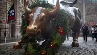 The Wall Street bull statue is pictured in Manhattan, New York.