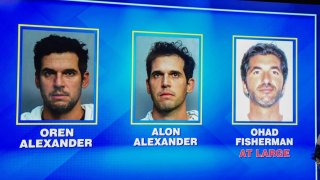 Photographs of the suspects are displayed on a television screen while State Attorney Katherine Fernandez speaks during a press conference to announce that the co-founders of the U.S. luxury real estate brokerage Official have been arrested on sex-trafficking charges, at the State Attorney’s Office in Miami, Florida, U.S., December 11, 2024. 