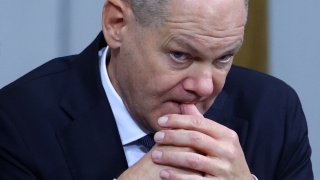 German Chancellor Olaf Scholz bites his finger, on the day of a confidence vote called by him to pave way for snap election, at lower house of parliament Bundestag in Berlin, Germany, December 16, 2024.