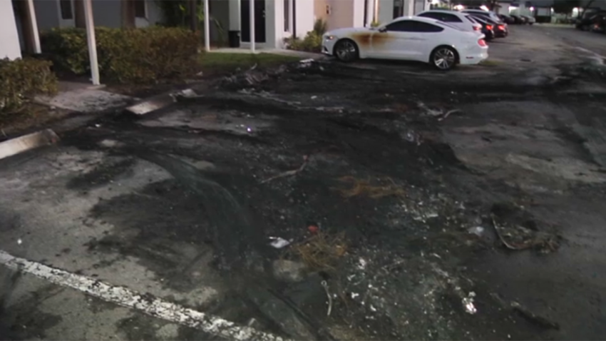 Multiple vehicles were damaged after one caught fire and it quickly spread to three others at an apartment complex in Lauderhill early Monday.