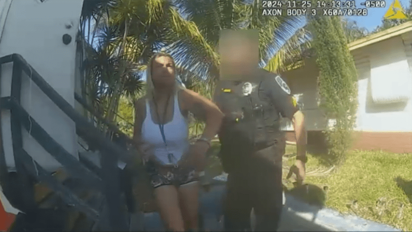 Police bodycamera video shows the arrest of Pamela Monsalve in Hallandale Beach.