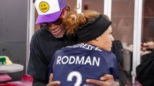 Washington Spirit forward Trinity Rodman (2) with her father basketball legend Dennis Rodman