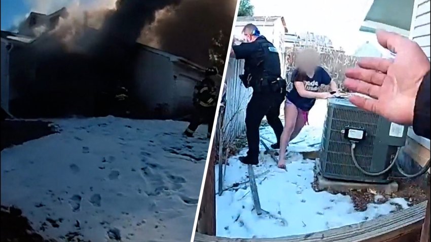 Split of burning home and body cam of rescue