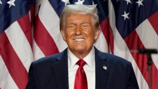 Donald Trump smiles at an election night watch party early Nov. 6, 2024, in West Palm Beach, Fla.