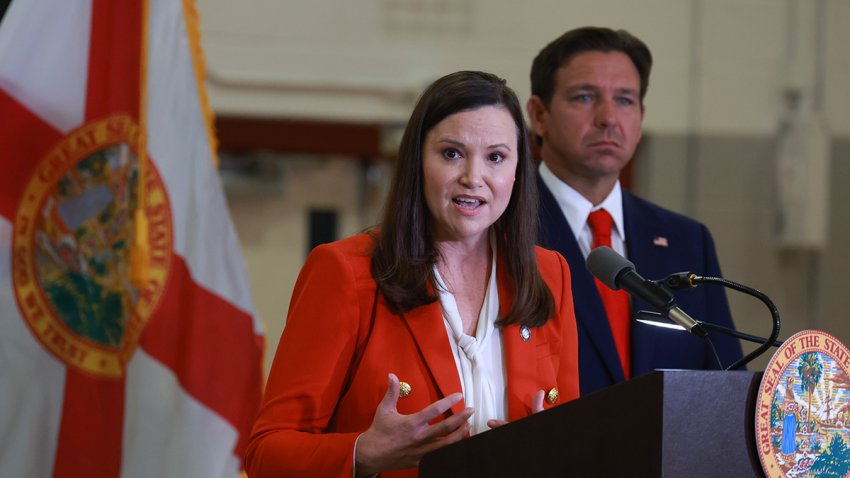 Florida Attorney General Ashley Moody speaks at a press conference regarding an apparent assassination attempt on Donald Trump on Sept. 17.