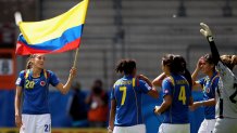 BIELEFELD, GERMANY - JULY 24: Melissa Ortiz (L) of Colombia celebrates after winning the FIFA U20 Women's World Cup Quarter Final match between Sweden and Colombia at the FIFA U-20 Women's World Cup stadium on July 24, 2010 in Bielefeld, Germany. (Photo by Friedemann Vogel - FIFA/FIFA via Getty Images)