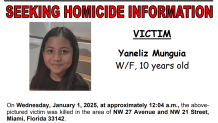 Police are seeking information after 10-year-old Yaneliz Munguia was killed by a stray bullet in northwest Miami-Dade.