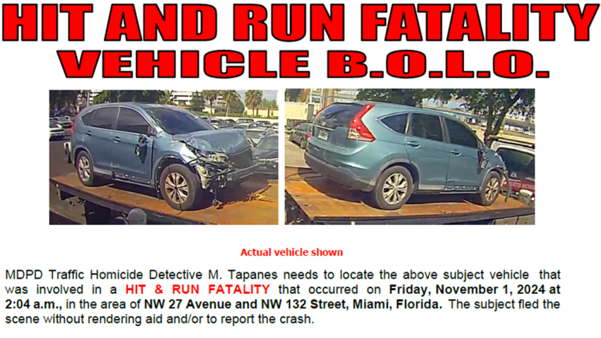 Police are still searching for a driver and an SUV involved in a hit-and-run that left a man dead in northwest Miami-Dade in November of 2024.