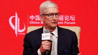 Apple CEO Tim Cook speaks at the China Development Forum (CDF) 2024, in Beijing, China March 24, 2024.