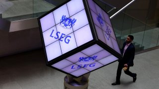 A man walks through the lobby of the London Stock Exchange in London, Britain, May 14, 2024. 