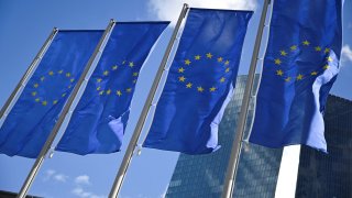 European Union flags flutter on the day European Central Bank (ECB) President Christine Lagarde speaks to reporters following the Governing Council’s monetary policy meeting in Frankfurt, Germany September 12, 2024.