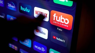 The FuboTV app on a television arranged in New York, US, on Wednesday, Feb. 21, 2024. 