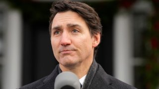 Canada Prime Minister Justin Trudeau makes an announcement outside Rideau Cottage in Ottawa on Monday, Jan. 6, 2025.