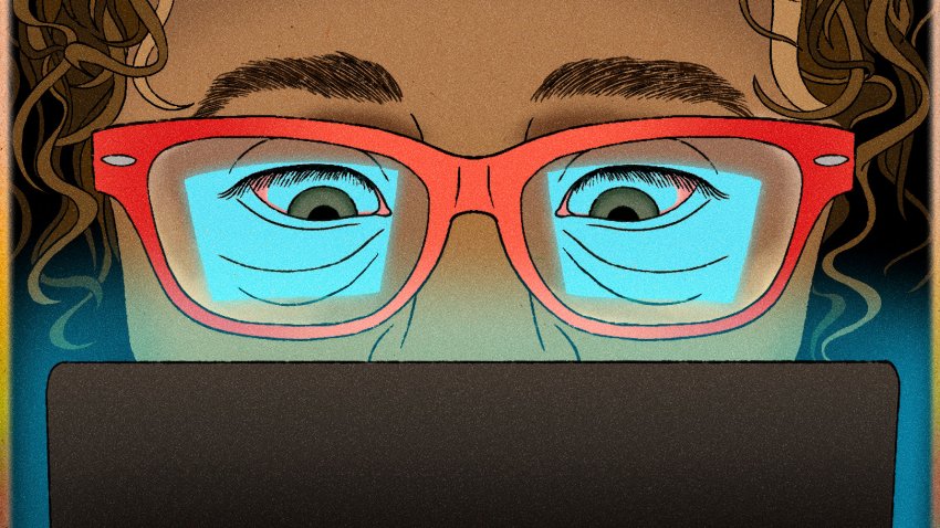 Illustration of a person's eyes reading a computer screen.