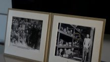 A photo of Holocaust survivor Naftali Fürst, circled in yellow, was taken by U.S. Army Pvt. H. Miller in April 1945 during the liberation of Buchenwald concentration camp, and is displayed in Fürst's home in Haifa, Israel, Tuesday, Jan. 14, 2025.