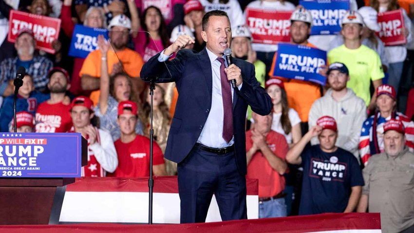 Ric Grenell, former acting director of National Intelligence, during the closing campaign event with former US President Donald Trump, not pictured, at Van Andel Arena in Grand Rapids, Michigan, US, on Monday, Nov. 4, 2024. Kamala Harris and Donald Trump are separated by the narrowest of margins in polls, which show Tuesday’s election is a coin flip, and by a chasm in their future vision for the world’s premier economic and military power. Photographer: Sarah Rice/Bloomberg via Getty Images